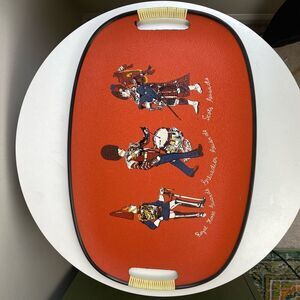 Chianti Vintage 3 Royal Guards Pattern Serving Pottery Tray Orange & Black